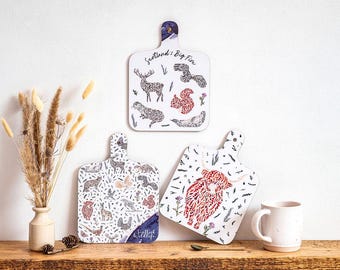 Scottish Wildlife Mini Chopping Board Set | Animal Watercolour Illustrated Cheese Boards