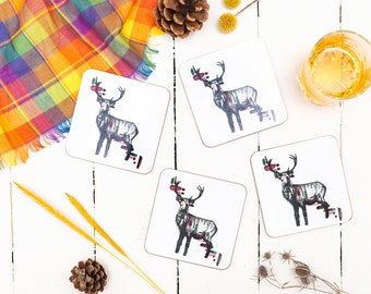 Sottobicchiere in legno - Disegno a farfalla stilizzato nero natura animali - Set di 6 (95 x 95 mm