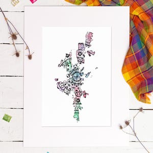 Shetland Watercolour Map Print - Fair Isle Design (4 Colours Available)