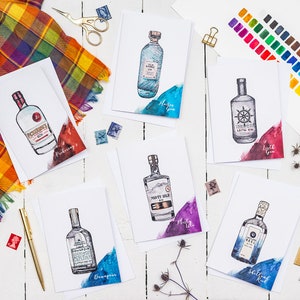 Bottiglie di gin scozzese - Set di biglietti d'auguri (confezione da 6)