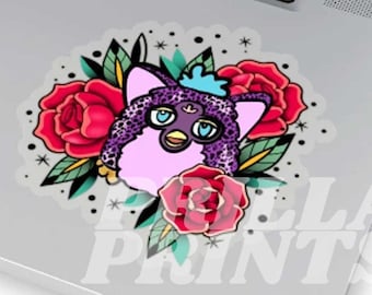 90s Furby Tattoo Minimalist Y2K Vintage Water Bottle Kiss-Cut Stickers