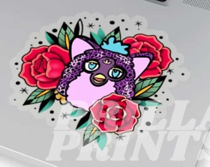 90s Furby Tattoo Minimalist Y2K Vintage Water Bottle Kiss-Cut Stickers