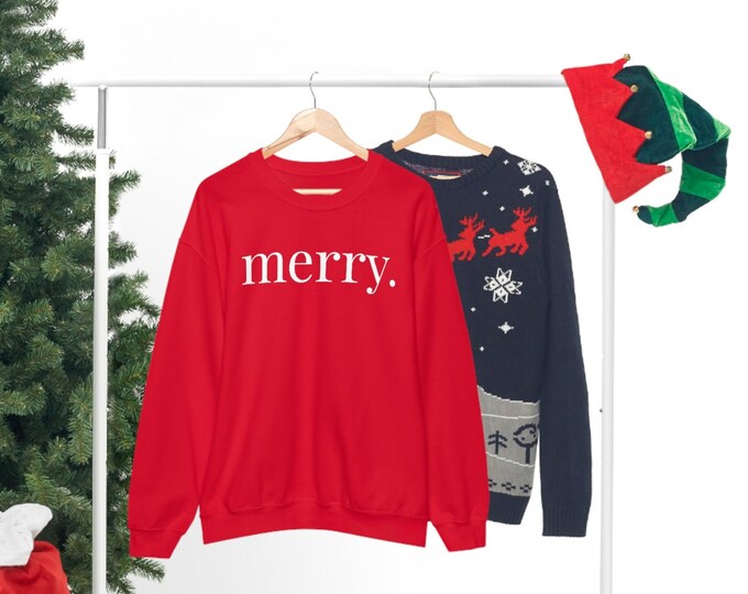merry - simple minimalist Christmas sweater - holiday wear - Merry Christmas - Unisex Heavy Blend Crewneck Sweatshirt