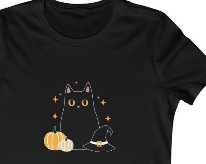 Black Cat - Halloween - Witchy - Cute Spooky Fitted Women's Favorite Tee