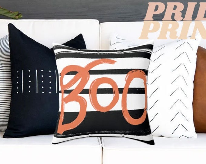BOO - Fall, Halloween, Ghost, Decor, Throw Pillow, Outdoor/Indoor - Spun Polyester Square Pillow