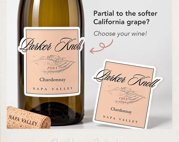 Personalized Parker Knoll Wine Bottle Decal, The Parent Trap Inspired Custom Wine Label, Napa Valley Chardonnay Sticker, 90s Movie Gift