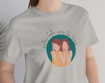 Sisters? We're Like, Twins! Parent Trap, Hallie and Annie, Minimalist Drawing, Vintage Feel Unisex Jersey Short Sleeve Tee