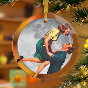 It&#39;s A Wonderful Life - Lasso the Moon - Jimmy Stewart - Vintage Feel - Classic Movie - Christmas TeeGlass Ornament