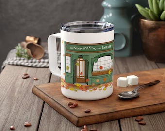 The Shop Around the Corner - Bookstore Drawing - You've Got Mail - Meg Ryan Insulated Coffee Mug, 10oz