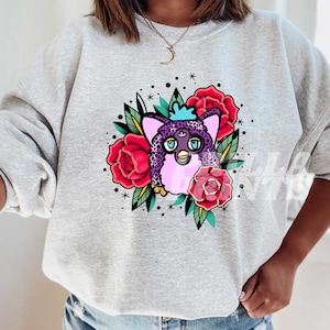 90&#39;s Nostalgic Furby Tattoo Minimalist Crew Y2K Vintage Unisex Heavy Blend Crewneck Sweatshirt