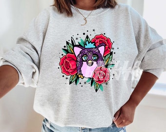 90's Nostalgic Furby Tattoo Minimalist Crew Y2K Vintage Unisex Heavy Blend Crewneck Sweatshirt