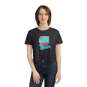 Y2K Computer Graphic Flowy Crop Top – 90s Retro Tee image 4