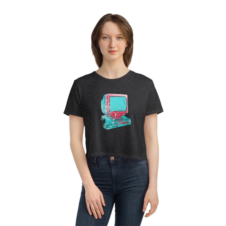 Y2K Computer Graphic Flowy Crop Top – 90s Retro Tee image 4