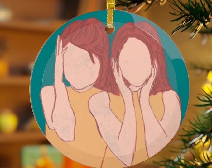 Sisters? We're Like, Twins! Parent Trap, Hallie and Annie, Minimalist Drawing, Vintage Feel Glass Ornament