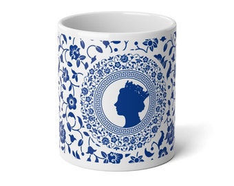 Queen Elizabeth II Silhouette - Pattern - Teacup - China - Queen of Hearts - Royal Family Jumbo Mug, 20oz