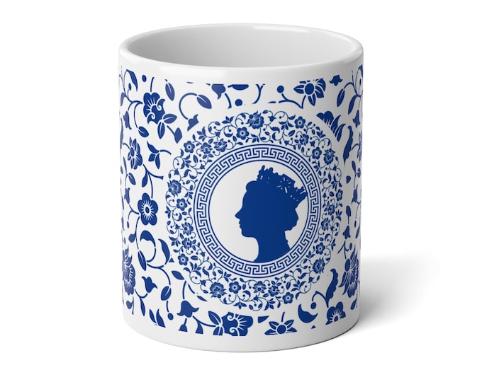 Queen Elizabeth II Silhouette - Pattern - Teacup - China - Queen of Hearts - Royal Family Jumbo Mug, 20oz