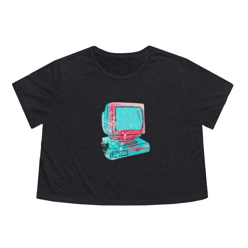 Y2K Computer Graphic Flowy Crop Top – 90s Retro Tee image 2