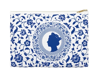 Queen Elizabeth II Silhouette - Pattern - Teacup - Queen of Hearts - Accessory Pouch