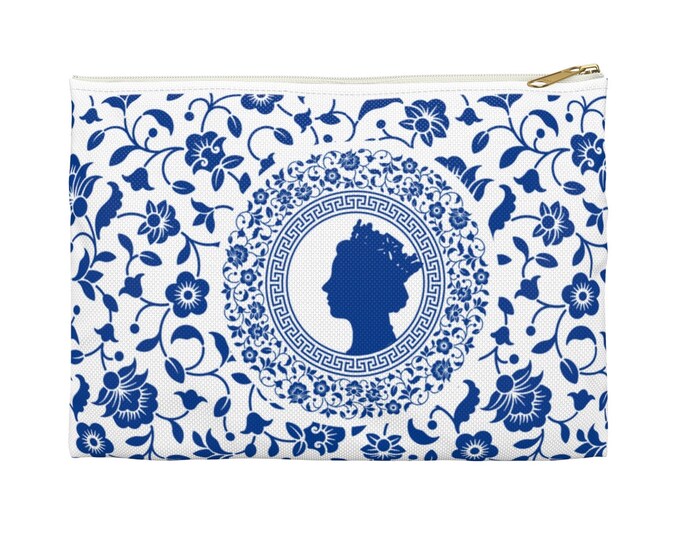 Queen Elizabeth II Silhouette - Pattern - Teacup - Queen of Hearts - Accessory Pouch
