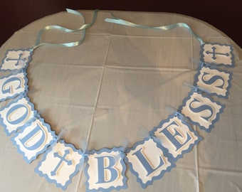 God Bless Banner, Baptism Banner, First Communion Banner, Christening Banner, Baptism Decorations, Communion Party Decorations