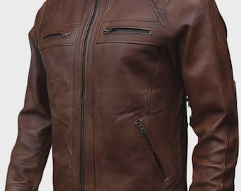 Chaqueta de motociclista vintage Cafe Racer clásica con acolchado de rombos para hombre