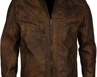Vintage Brown Distressed Leather Jacket