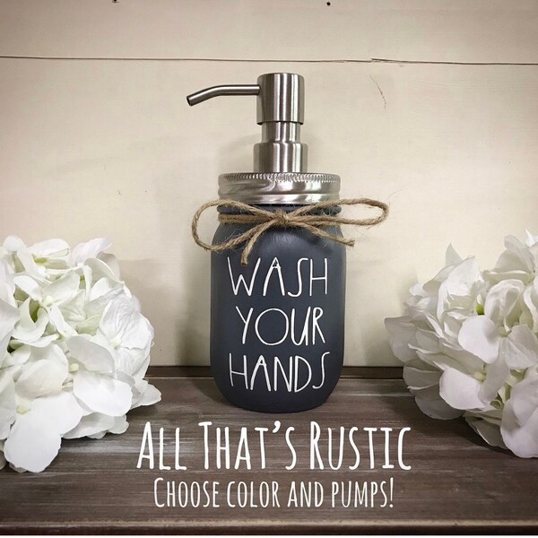 Wash Your Hands Soap Dispenser, Rae Dunn Inspired, Rae Dunn Decor, Mason Jar Decor, Mason Jar Soap Dispenser, Farmhouse Decor, Kitchen Decor