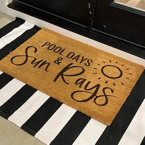 Pool Days And Sun Rays | Outdoor Summer Gift | Pool Decor | Swimming Pool Sign | Housewarming Gift | Custom Door Mat | Pool Gift | Door Mat
