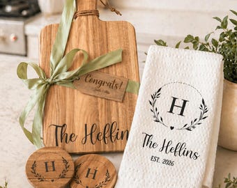 Personalized Kitchen Gift, Acacia Cutting Board, Personalized Gifts for Couples, Bridal Shower Gift, Wedding Gift for New Couple, Home Gifts