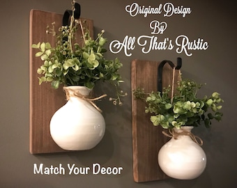 Set of 2 Wall Sconces, Rustic Wall Decor, Wall Decor, Rustic Home Decor, Ceramic Vase, Ceramic Planter, Hanging Planter, Hanging Sconce