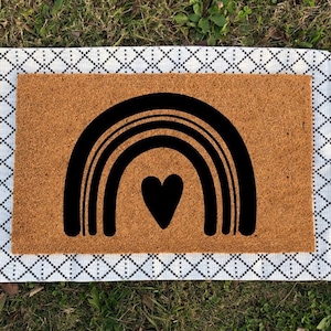 Boho Rainbow Heart Doormat | Rainbow Doormat | Rainbow Decor | Housewarming Gift | Welcome Mat | Door Mat | Outdoor Door Mat | Closing Gift