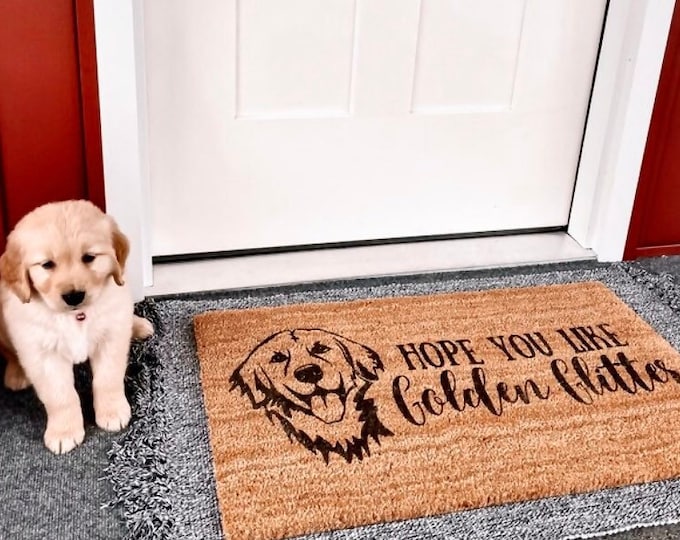 We Know You ARE Here the Golden Retriever Coir Door Mat, Funny the