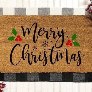 Holly Merry Christmas Door Mat, Christmas Doormat, Christmas Decorations, Holiday Doormat, Welcome Mat, Christmas Gifts, Holly Doormat