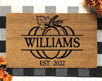 Pumpkin Last Name Family Doormat | Fall Doormat | Pumpkin Door Mat | Welcome Mat | Custom Door Mat | Fall Autumn Decor Gift | Home Doormat