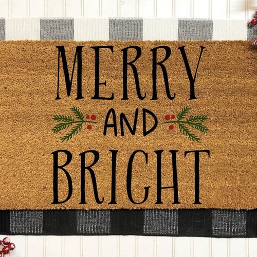 Merry Christmas Doormat Holiday Lights Mat Outdoor Etsy