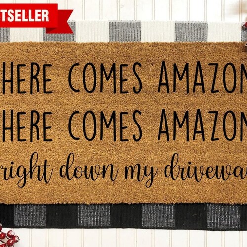 Here Comes Amazon Doormat Door Mat Christmas Decorations Etsy