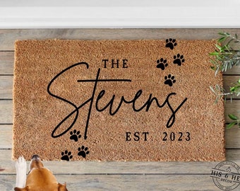 Dog Custom Doormat | Welcome Mat | Pet Lover Gifts | Housewarming Gift | Wedding Gift | Paws Door Mat | Personalized Decor | Outdoor Home