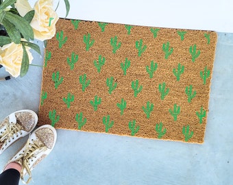 Cactus Print Doormat | Boho Decor | Cactus Print | Boho Rug | Welcome Front Door Mat | Outdoor Porch Decor | Welcome Doormat | Home Gifts |
