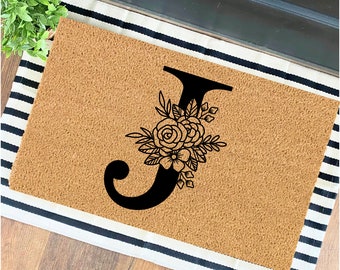 Monogram Floral House Gift | Monogram Gifts For Her | Gift For Women | Custom Door Mat | Christmas Gifts | Front Porch Decor | Door Mat |