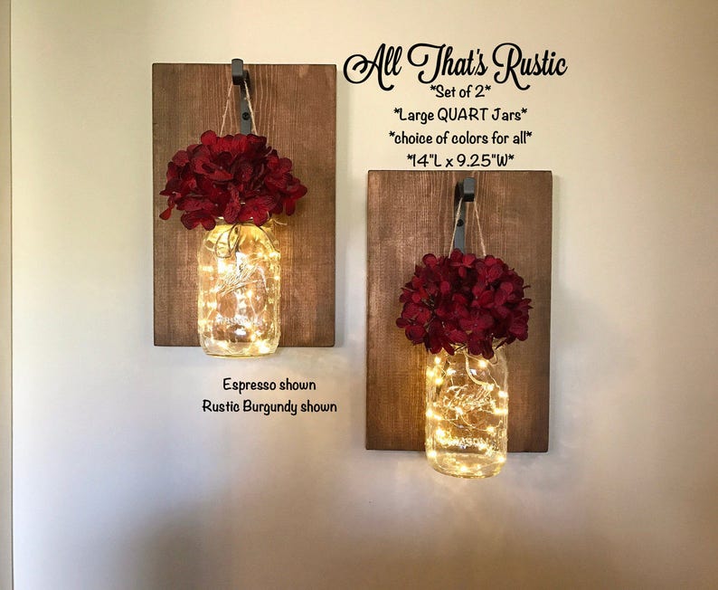Large Lighted Mason Jar Sconces Set Of 2 Image 0
