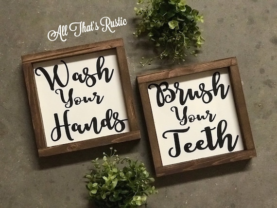Personalized Brush Your Teeth Sign Farmhouse Style Framed Sign Multiple Sizes Available