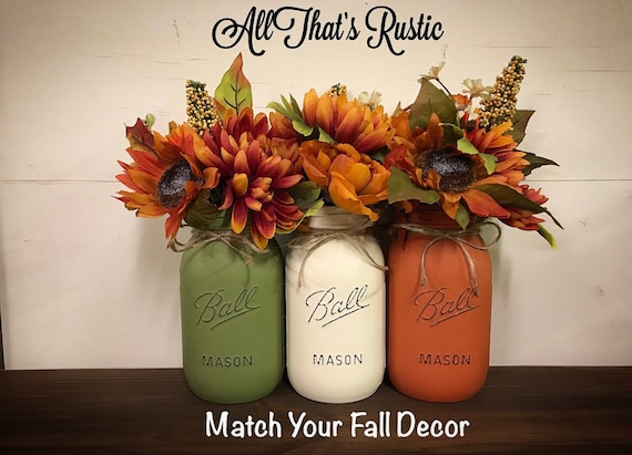Fall Mason Jars Fall Decor Fall Centerpiece Fall Etsy