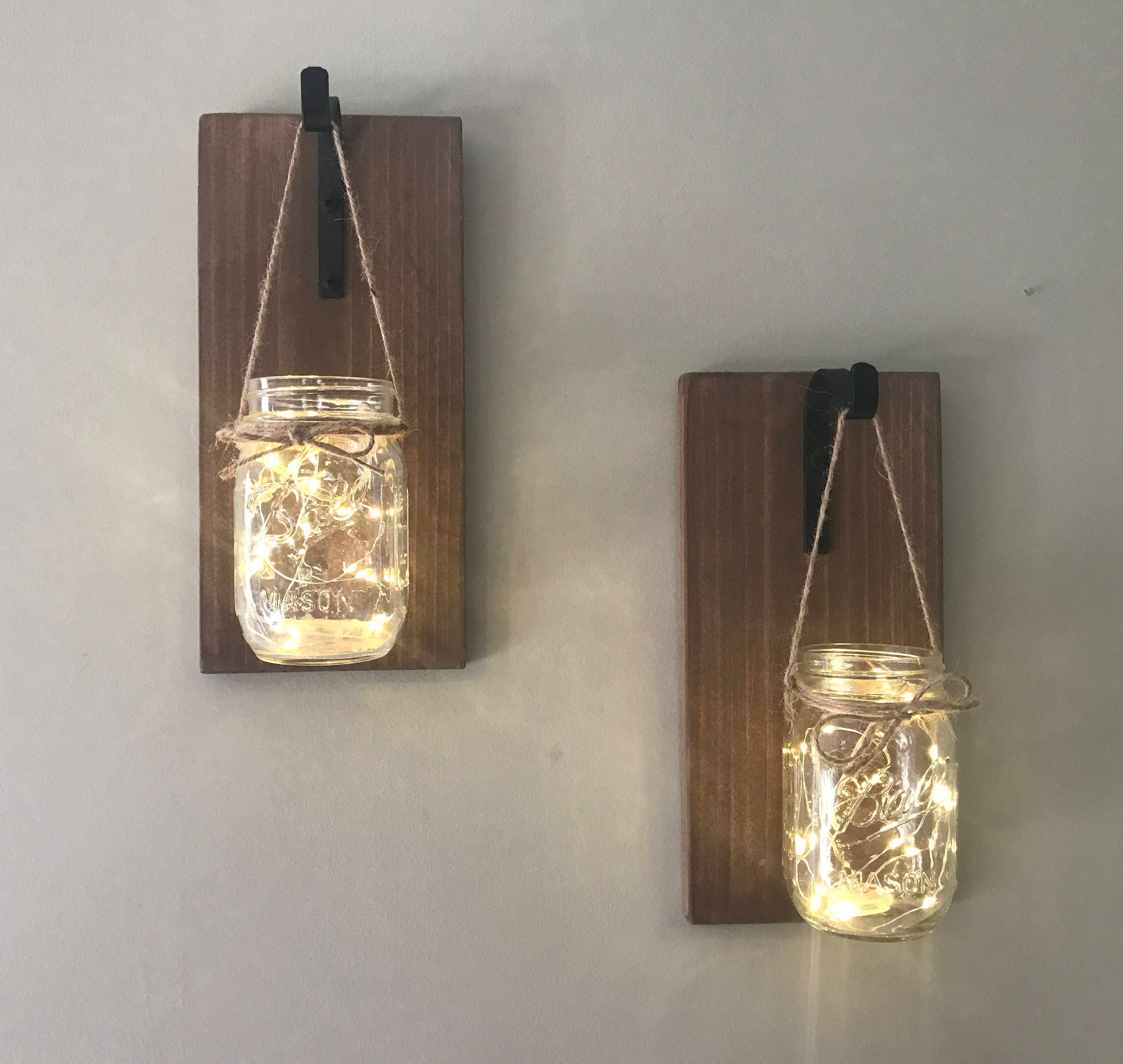 Set of 2 Hanging Mason Jar Sconces Mason Jar Sconce Mason Etsy