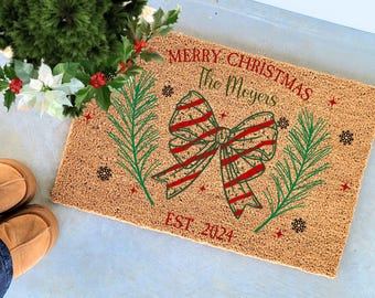 Personalized Merry Christmas Door Mat, Christmas Doormat, Christmas Decorations, Welcome Mat, Merry Christmas, Christmas, Coquette,