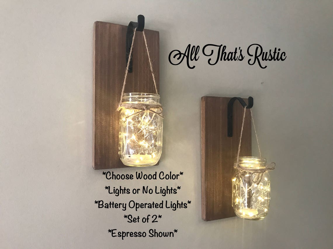 Set of 2 Hanging Mason Jar Sconces Mason Jar Sconce Mason Etsy