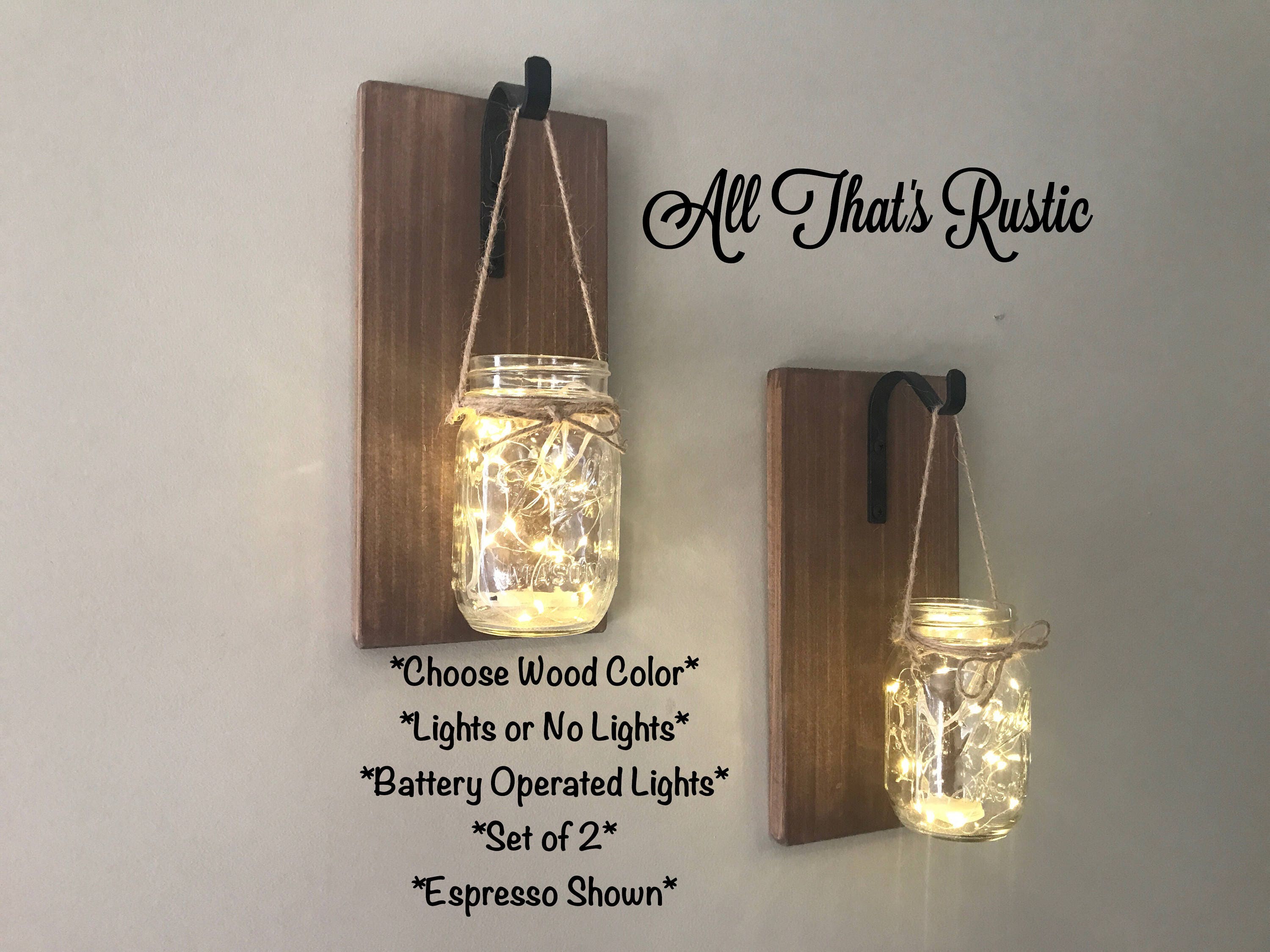 Set of 2 Hanging Mason Jar Sconces Mason Jar Sconce Mason Etsy