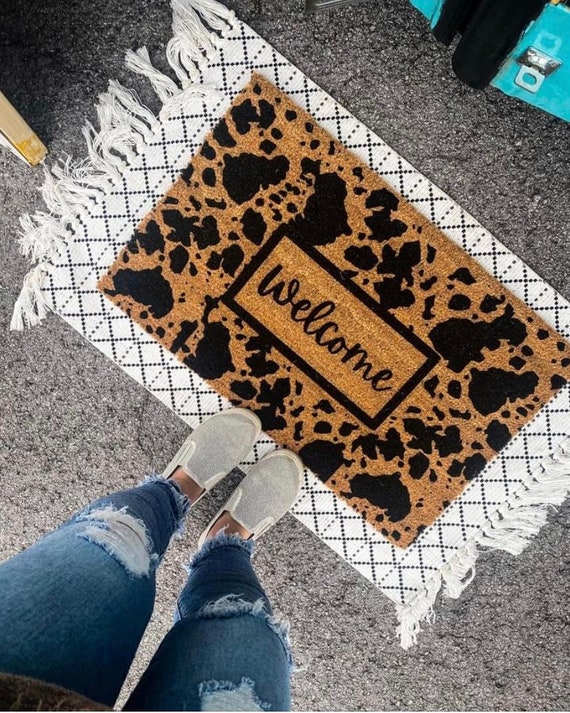 Boho Cow Print Doormat Boho Decor Cow Print Boho Rug Welcome Front Door Mat  Outdoor Porch Decor Welcome Doormat Home Gifts 