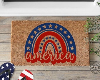 4th Of July America Rainbow Doormat | 4th Of July | Patriotic Decor | 4th Of July Decor | Patriotic Rainbow | Independence Day | July 4th