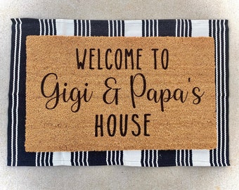 Welcome to Gigi and Papa&#39;s House Doormat, Grandparents Doormat, Doormats, Grandparents Gift, Personalized Gifts, Home Decor, Birthday Gift