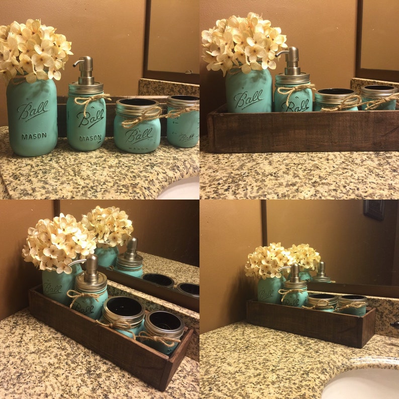 Rustic Planter Box Mason Jar Bathroom Set Bathroom Set Mason | Etsy